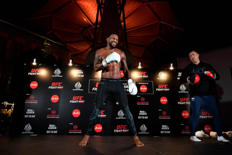 Michael Johnson holds an open training session for fans and media during the UFC Fight Night open workouts at Clarke Quay Fountain Square on October 23, 2019 in Singapore, Singapore. (Photo by Jeff Bottari/Zuffa LLC via Getty Images)