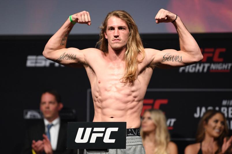 SUNRISE, FL - APRIL 26: Thomas Gifford poses on the scale during the UFC Fight Night weigh-in at BB&T Center on April 26, 2019 in Sunrise, Florida. (Photo by Jeff Bottari/Zuffa LLC/Zuffa LLC via Getty Images)