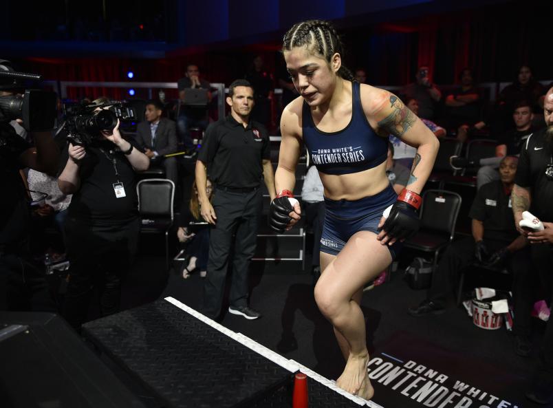 LAS VEGAS, NEVADA - JULY 30: Tracy Cortez prepares to fight Mariya Agapova in their flyweight fight during Dana White's Contender Series Week Six at the UFC Apex on July 30, 2019 in Las Vegas, Nevada. (Photo by Chris Unger/DWCS LLC/Zuffa LLC)