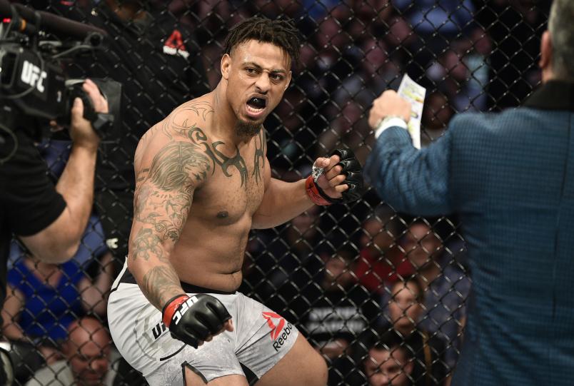 BOSTON, MASSACHUSETTS - OCTOBER 18: Greg Hardy prepares to fight Ben Sosoli in their heavyweight bout during the UFC Fight Night event at TD Garden on October 18, 2019 in Boston, Massachusetts. (Photo by Chris Unger/Zuffa LLC via Getty Images)