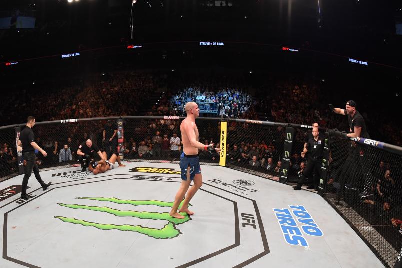 Stefan Struve celebrates after his submission victory over Marcos Rogerio De Lima in their heavyweight bout during the UFC Fight Night event at O2 Arena on February 23, 2019 in the Prague, Czech Republic. (Photo by Jeff Bottari/Zuffa LLC via Getty Images)