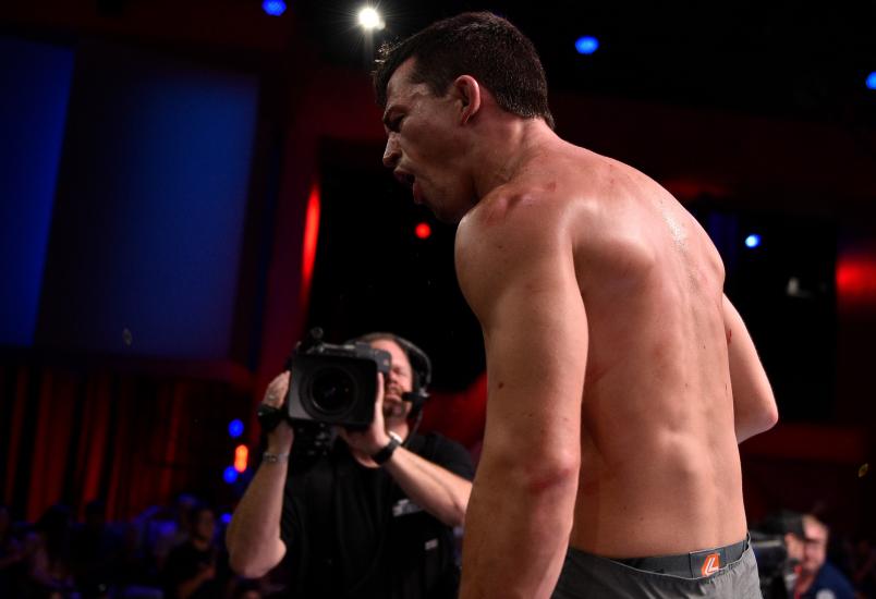 Billy Quarantillo celebrates after his TKO victory over Kamuela Kirk in their featherweight bout during Dana White's Contender Series at the UFC Apex on July 23, 2019 in Las Vegas, Nevada. (Photo by Chris Unger/DWCS LLC)