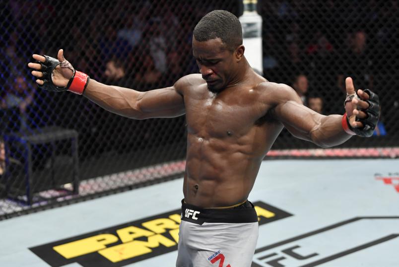 Geoff Neal celebrates after defeating Niko Price in their welterweight bout during the UFC 240 event at Rogers Place on July 27, 2019 in Edmonton, Alberta, Canada. (Photo by Jeff Bottari/Zuffa LLC/Zuffa LLC)
