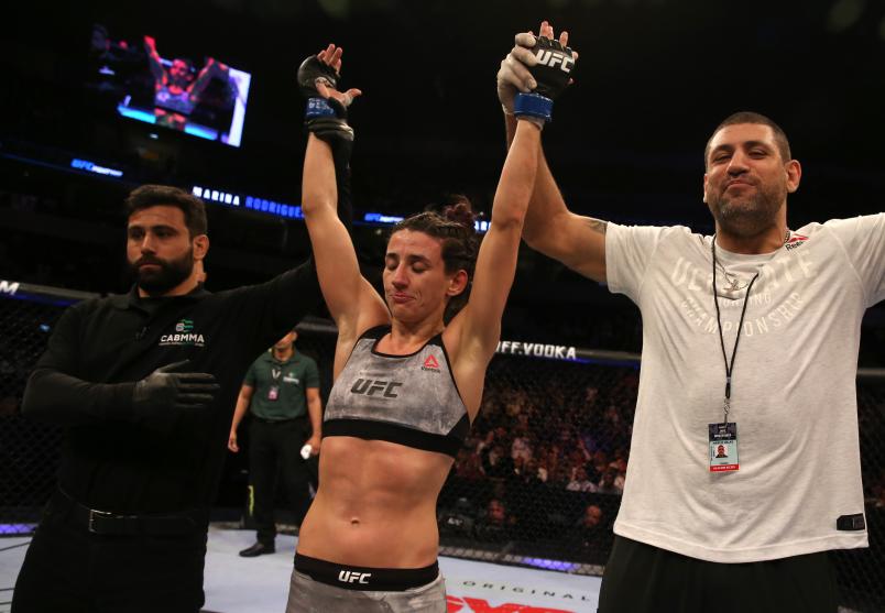 Marina Rodriguez of Brazil celebrates after her victory over Tecia Torres in their strawweight fight during the UFC Fight Night event at Antel Arena on August 10, 2019 in Montevideo, Uruguay. (Photo by Alexandre Schneider/Zuffa LLC)
