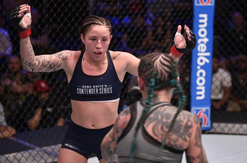 Mallory Martin battles Micol Di Segni in their strawweight fight during Dana White's Contender Series season three week nine at the UFC Apex on August 20, 2019 in Las Vegas, Nevada. (Photo by Chris Unger/Zuffa LLC)