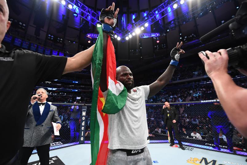 Jairzinho Rozenstruik of Suriname celebrates his KO victory over Andrei Arlovski in their heavyweight bout during the UFC 244 event at Madison Square Garden on November 02, 2019 in New York City. (Photo by Josh Hedges/Zuffa LLC via Getty Images)