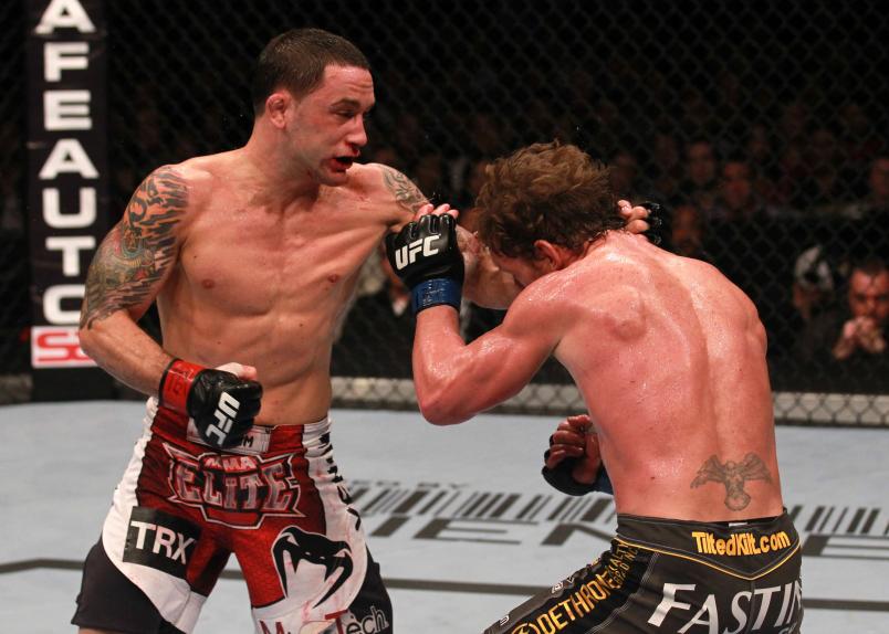 HOUSTON, TX - OCTOBER 08: (L-R) Frankie Edgar punches Gray Maynard during the UFC 136 event at Toyota Center on October 8, 2011 in Houston, Texas. (Photo by Nick Laham/Zuffa LLC)