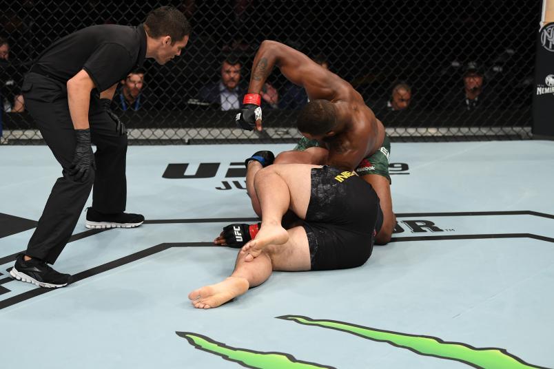 MINNEAPOLIS, MN - JUNE 29: (R-L) Maurice Greene punches Junior Albini of Brazil in their heavyweight bout during the UFC Fight Night event at the Target Center on June 29, 2019 in Minneapolis, Minnesota. (Photo by Josh Hedges/Zuffa LLC/Zuffa LLC via Getty Images)