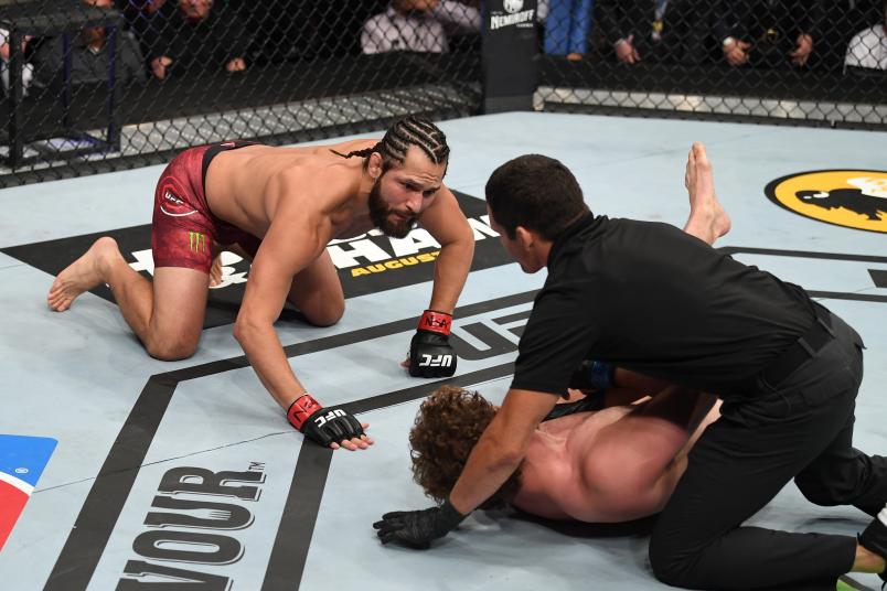 Jorge Masvidal talks to Ben Askren in their welterweight fight during the UFC 239 event at T-Mobile Arena on July 6, 2019 in Las Vegas, Nevada. (Photo by Josh Hedges/Zuffa LLC)