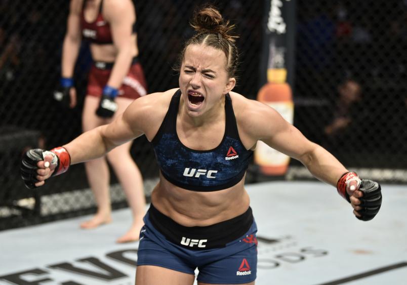 Maycee Barber celebrates after her TKO victory over Gillian Robertson in their flyweight bout during the UFC Fight Night event at TD Garden on October 18, 2019 in Boston, Massachusetts. (Photo by Chris Unger/Zuffa LLC via Getty Images)