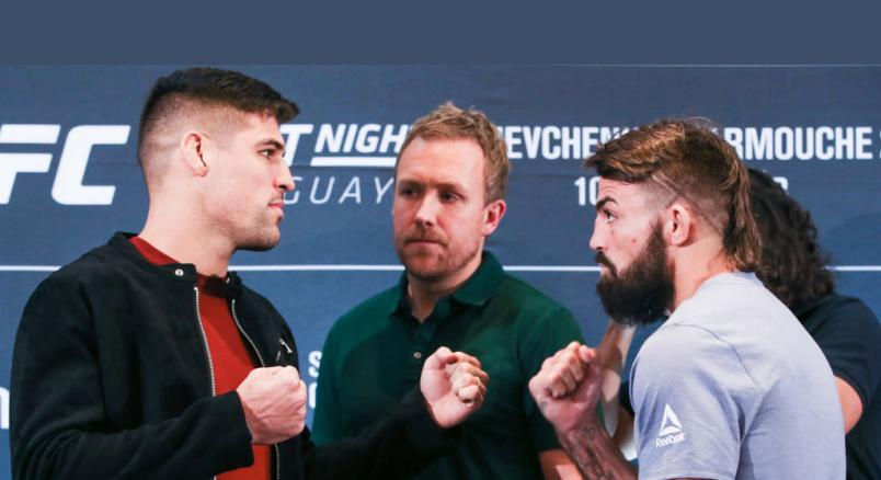 Welterweight Vicente Luque and Mike Perry face off during the Ultimate Media Day