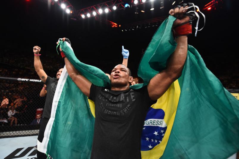 SAO PAULO, BRAZIL - OCTOBER 28: Francisco Trinaldo of Brazil celebrates after defeating Jim Miller in their lightweight bout during the UFC Fight Night event inside the Ibirapuera Gymnasium on October 28, 2017 in Sao Paulo, Brazil. (Photo by Josh Hedges/