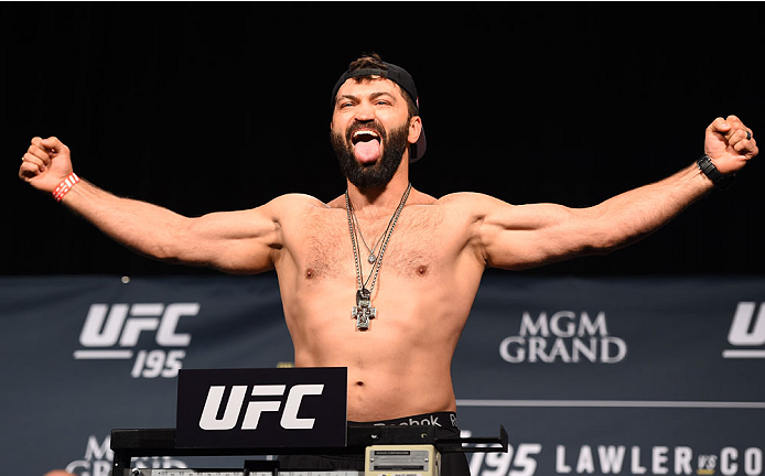 LAS VEGAS, NV - JANUARY 01: Andrei Arlovski of Belarus weighs in during the UFC 195 weigh-in at the MGM Grand Conference Center on January 1, 2016 in Las Vegas, Nevada. (Photo by Josh Hedges/Zuffa LLC/Zuffa LLC via Getty Images)
