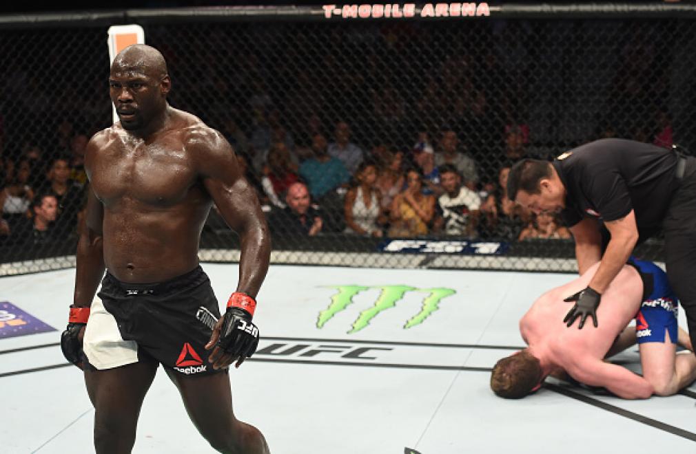 LAS VEGAS, NV - JULY 07: Jared Cannonier celebrates after his knockout victory over Nick Roehrick in their light heavyweight bout during The Ultimate Fighter Finale at T-Mobile Arena on July 7, 2017 in Las Vegas, Nevada. (Photo by Brandon Magnus/Zuffa L