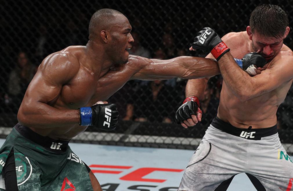 SANTIAGO, CHILE - MAY 19: (L-R) Kamaru Usman of Nigeria punches Demian Maia of Brazil in their welterweight bout during the UFC Fight Night event at Movistar Arena on May 19, 2018 in Santiago, Chile. (Photo by Buda Mendes/Zuffa LLC/Zuffa LLC via Getty Im