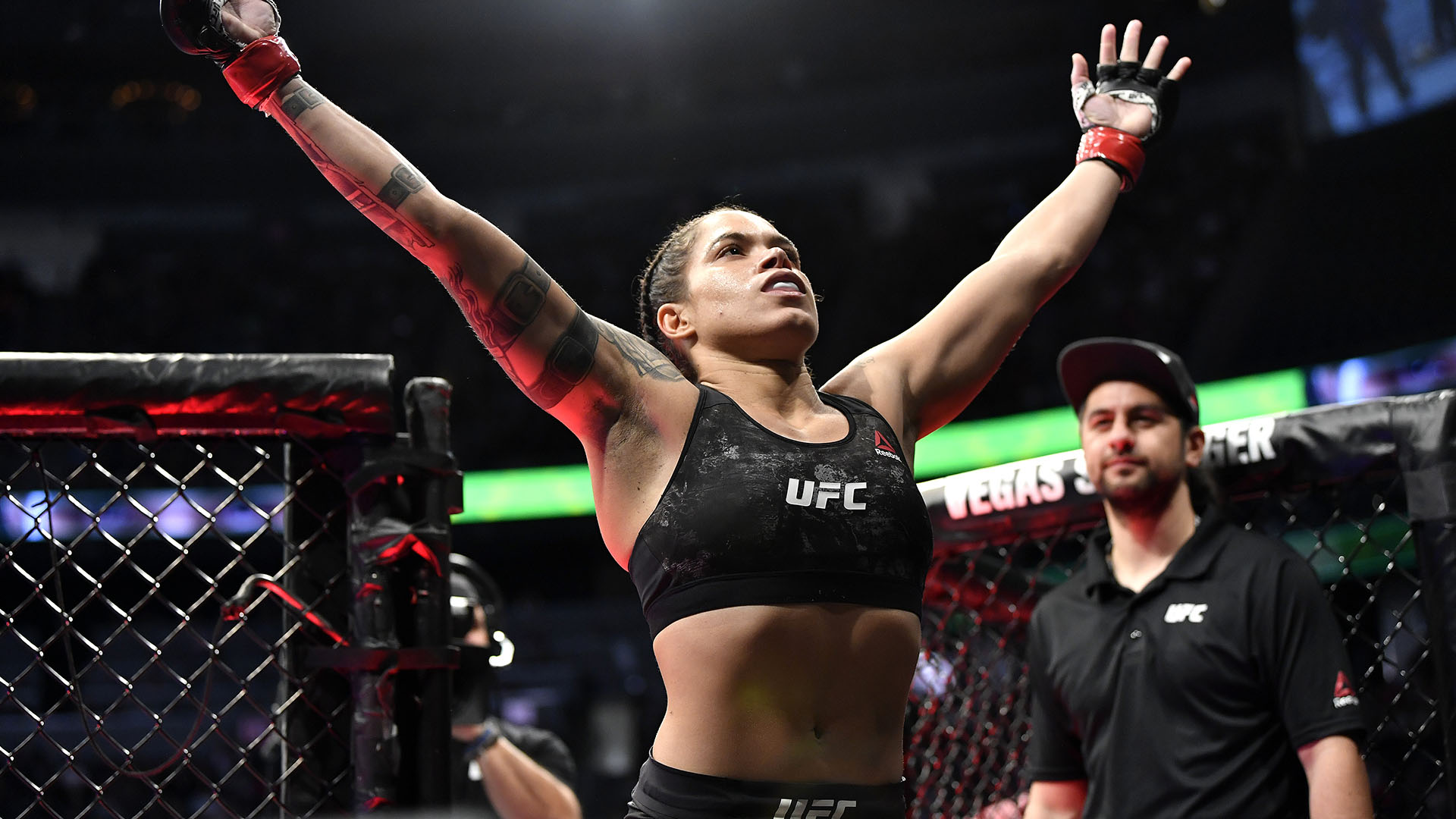  Amanda Nunes of Brazil enters the octagon during the UFC 245 event at T-Mobile Arena on December 14, 2019 in Las Vegas, Nevada. (Photo by Jeff Bottari/Zuffa LLC)