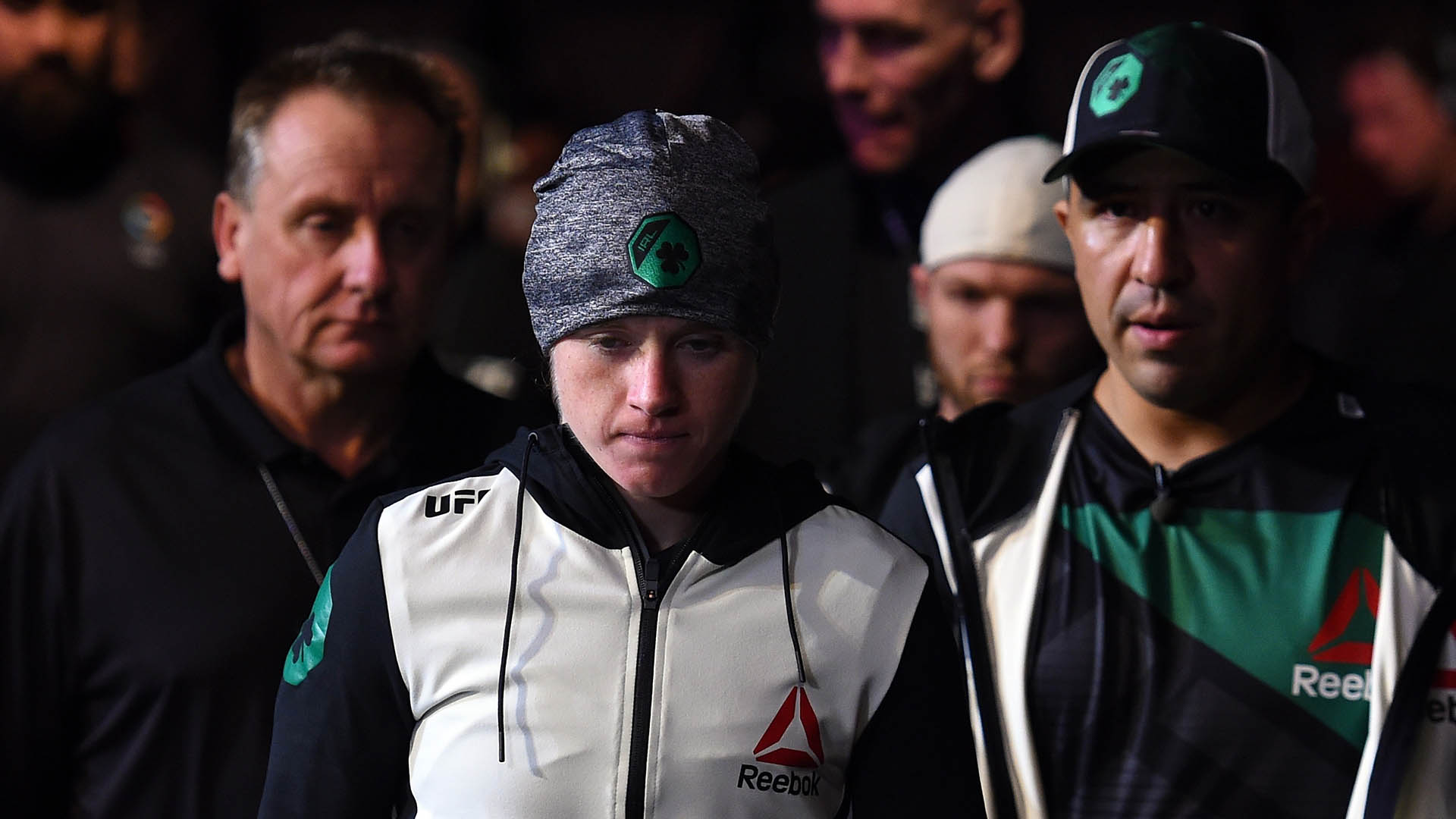 JJ Aldrich enters the arena before facing Chan-Mi Jeon of South Korea in their women's strawweight fight during the UFC Fight Night event at the Spark Arena on June 11, 2017 in Auckland, New Zealand. (Photo by Josh Hedges/Zuffa LLC)