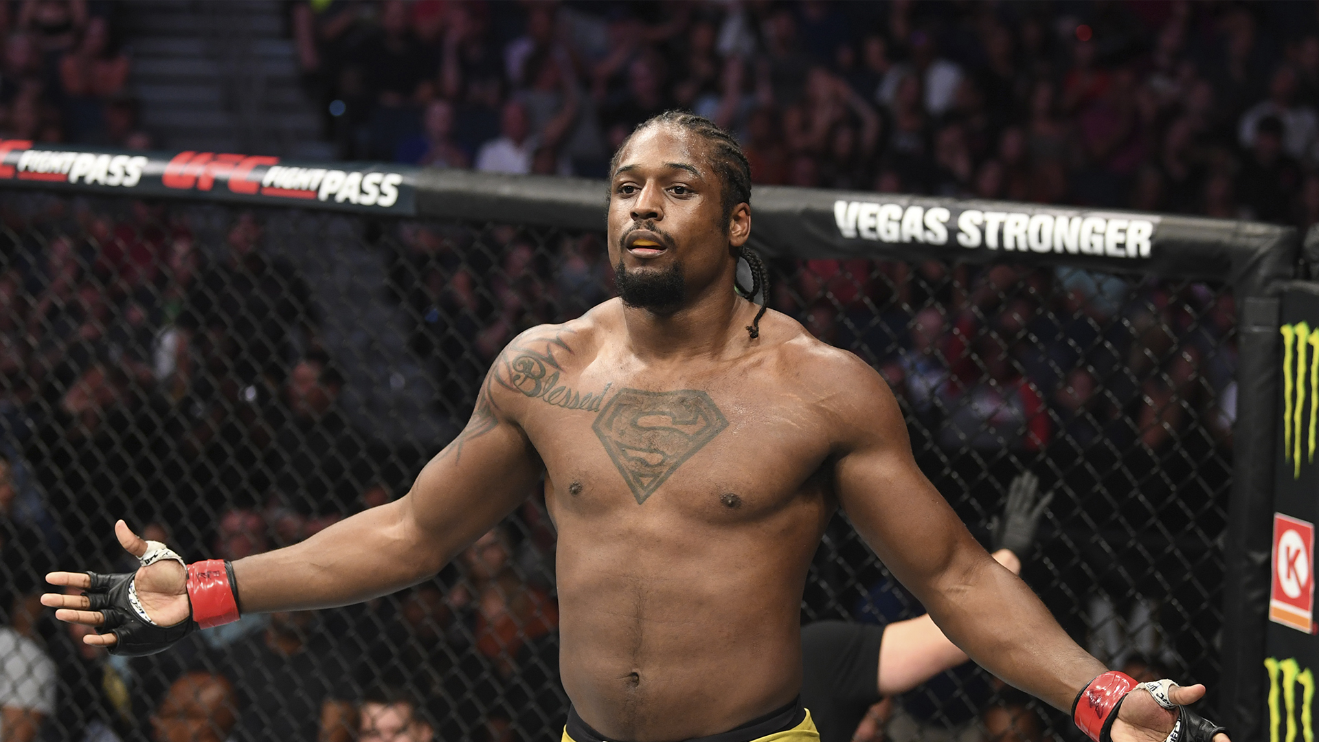 Ryan Spann celebrates his submission victory over Devin Clark in their light heavyweight bout during the UFC Fight Night event at Amalie Arena on October 12, 2019 in Tampa, Florida. (Photo by Josh Hedges/Zuffa LLC