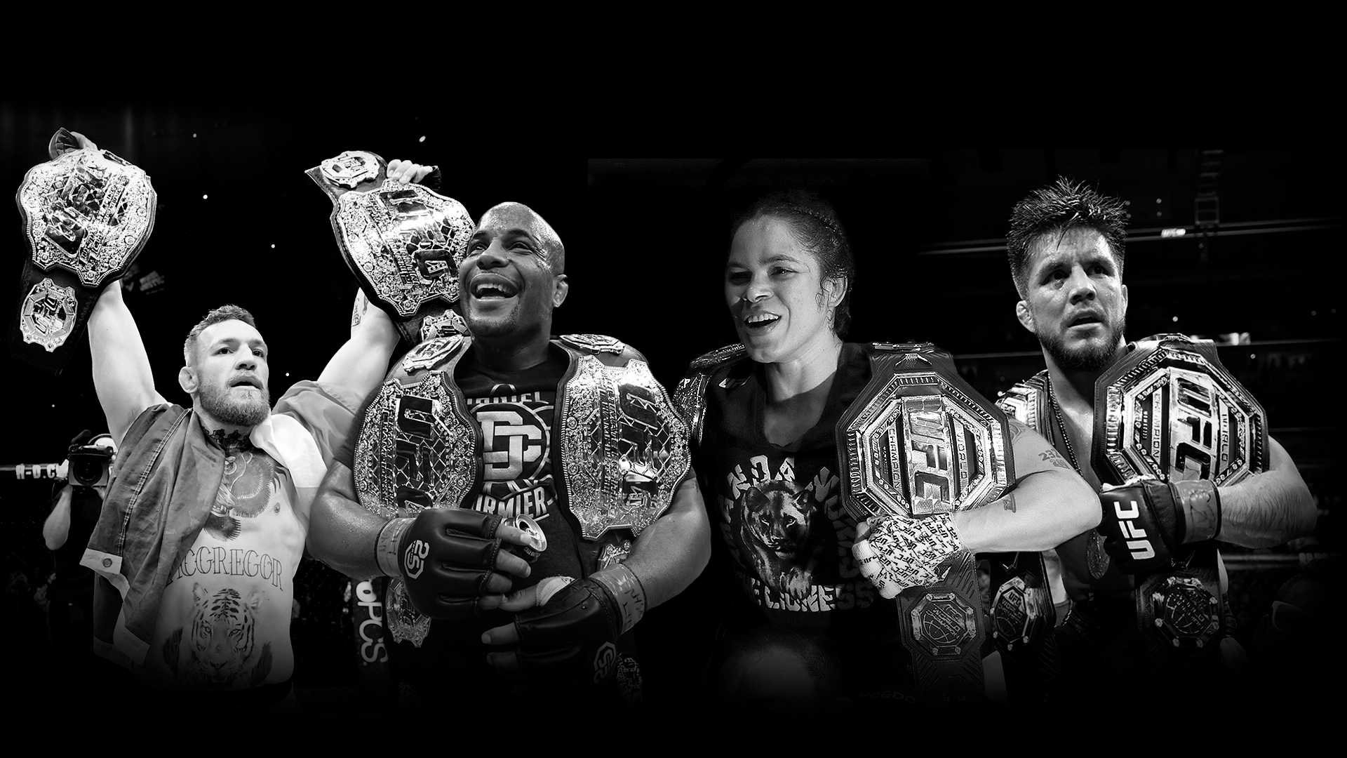 History of UFC Champ Champs featuring Randy Couture, BJ Penn, Georges St-Pierre, Conor McGregor, Daniel Cormier, Amanda Nunes and Henry Cejudo.