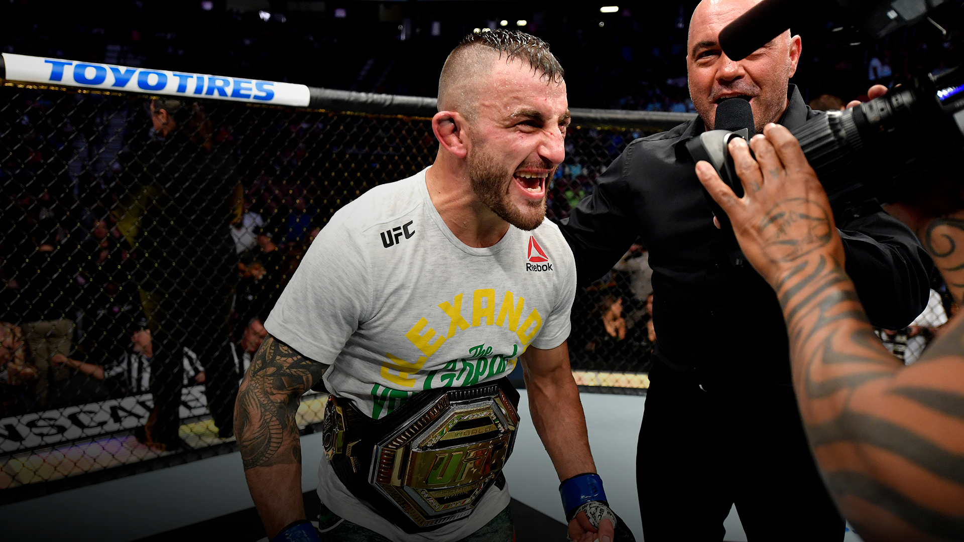 Alexander Volkanovski of Australia celebrates his win during the UFC 245 event at T-Mobile Arena on December 14 2019 in Las Vegas Nevada. (Photo by Jeff Bottari/Zuffa LLC)