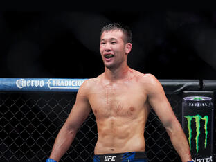 Shavkat Rakhmonov of Uzbekistan walks away after defeating Geoff Neal in a welterweight fight during the UFC 285 event at T-Mobile Arena on March 04, 2023 in Las Vegas, Nevada. (Photo by Chris Unger/Zuffa LLC)