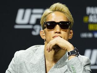 Kai Asakura of Japan is seen on stage during the UFC 310 press conference at MGM Grand Garden Arena on December 05, 2024 in Las Vegas, Nevada