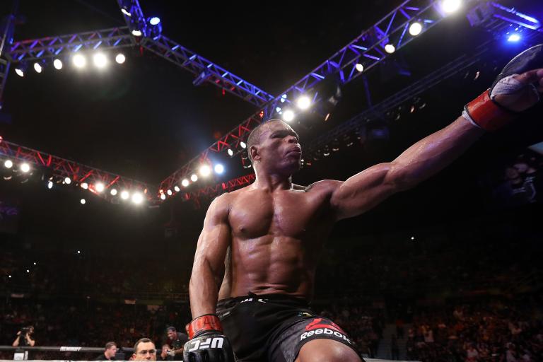 SAO PAULO, BRAZIL - SEPTEMBER 22: Francisco Trinaldo of Brazil celebrates after defeating Evan Dunham in their lightweight bout during the UFC Fight Night event at Ibirapuera Gymnasium on September 22, 2018 in Sao Paulo, Brazil. (Photo by Buda Mendes/Zuffa LLC/Zuffa LLC via Getty Images)