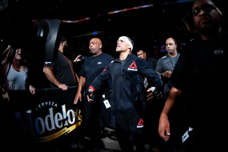 SACRAMENTO, CALIFORNIA - JULY 13: Urijah Faber prepares to fight Ricky Simon in their bantamweight bout during the UFC Fight Night event at Golden 1 Center on July 13, 2019 in Sacramento, California. (Photo by Jeff Bottari/Zuffa LLC/Zuffa LLC via Getty Images)
