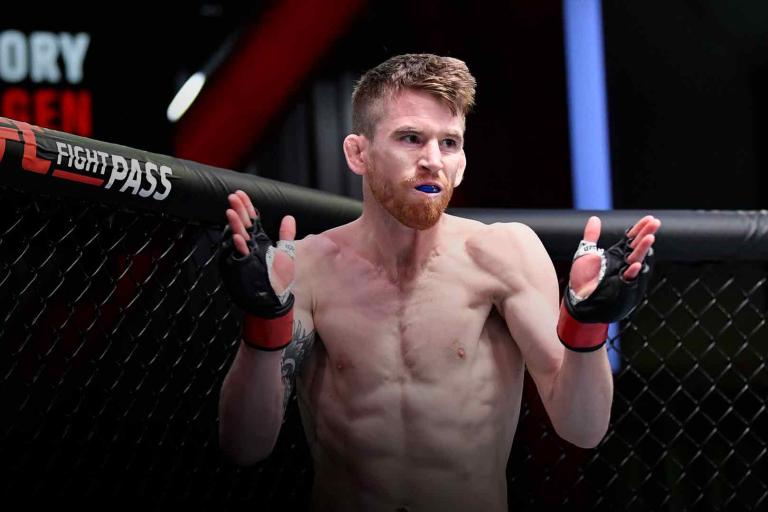 Cory Sandhagen prepares to fight Frankie Edgar in their bantamweight fight during the UFC Fight Night event at UFC APEX on February 06, 2021 in Las Vegas, Nevada. (Photo by Chris Unger/Zuffa LLC)