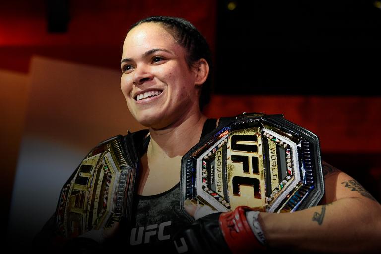 Amanda Nunes of Brazil reacts after her victory over Megan Anderson of Australia in their UFC featherweight championship fight during the UFC 259 event at UFC APEX on March 06, 2021 in Las Vegas, Nevada. (Photo by Chris Unger/Zuffa LLC)