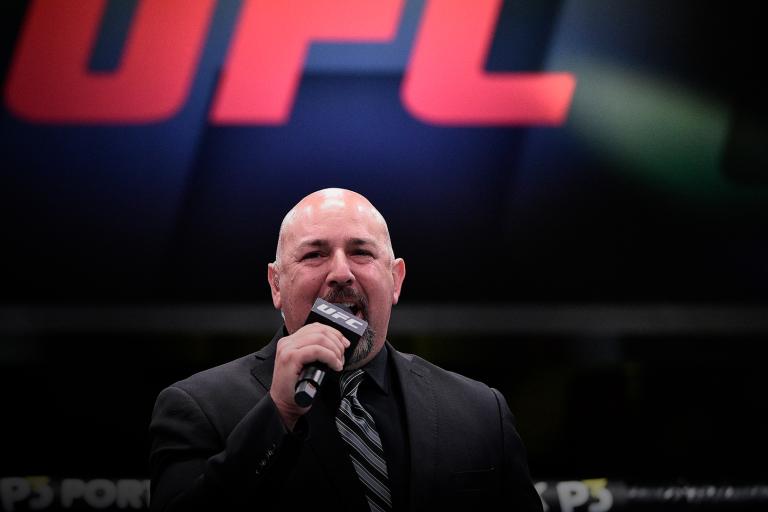 Octagon announcer Joe Martinez introduces the fighters prior to the main event during the UFC Fight Night event at UFC APEX on June 13, 2020 in Las Vegas, Nevada. (Photo by Chris Unger/Zuffa LLC)