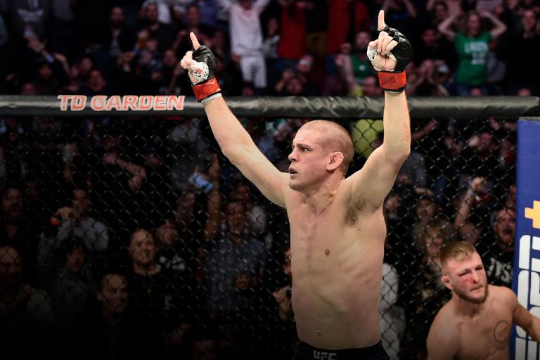 BOSTON, MASSACHUSETTS - OCTOBER 18: Joe Lauzon celebrates after his TKO victory over Jonathan Pearce in their lightweight bout during the UFC Fight Night event at TD Garden on October 18, 2019 in Boston, Massachusetts. (Photo by Chris Unger/Zuffa LLC)