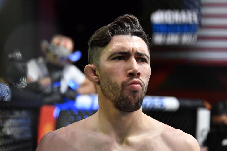 Michael Trizano prepares to fight Hakeem Dawodu of Canada in their featherweight fight during the UFC Fight Night event at UFC APEX on February 05, 2022 in Las Vegas, Nevada. (Photo by Chris Unger/Zuffa LLC)