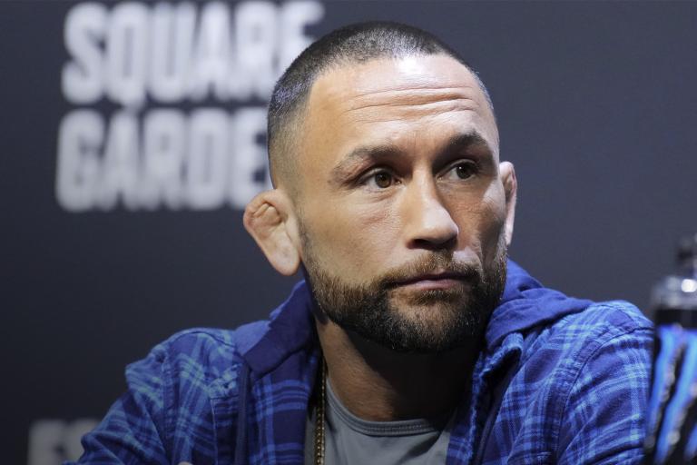 Frankie Edgar is seen on stage during the UFC 281 press conference at Madison Square Garden