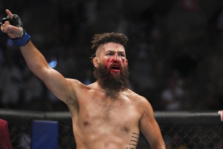 Bryan Barberena reacts to his win over Robbie Lawler during the UFC 276 event