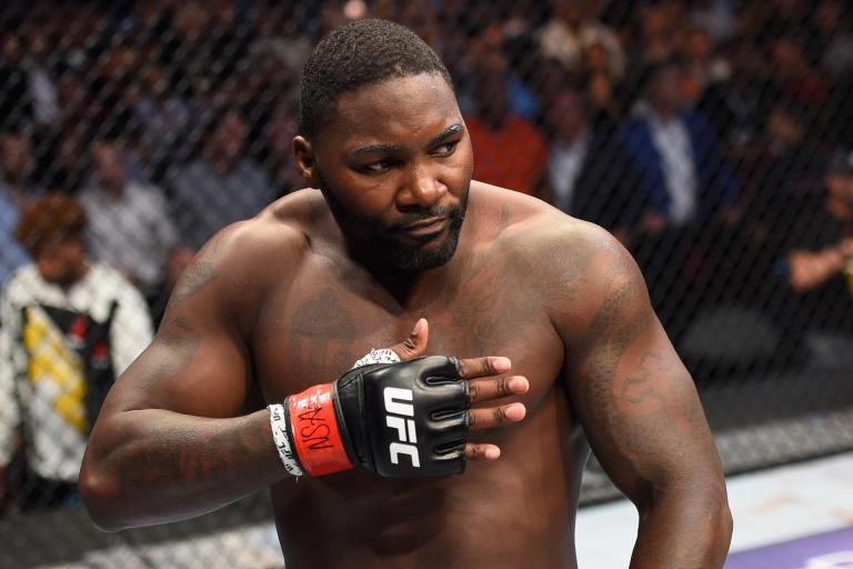 Anthony Johnson celebrates after defeating Glover Teixeira of Brazil in their light heavyweight bout during the UFC 202 event at T-Mobile Arena on August 20, 2016 in Las Vegas, Nevada. (Photo by Josh Hedges/Zuffa LLC/Zuffa LLC via Getty Images)