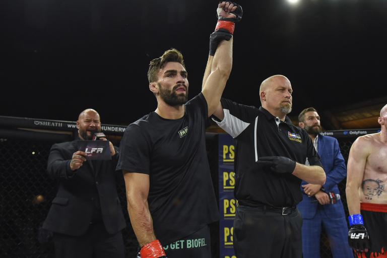 Bryce Meredith celebrates a victory in LFA.
