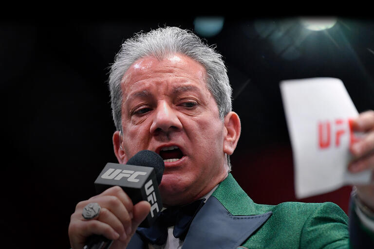 Octagon announcer Bruce Buffer introduces a fighter during the UFC 259 event at UFC APEX on March 06, 2021 in Las Vegas, Nevada. (Photo by Chris Unger/Zuffa LLC)