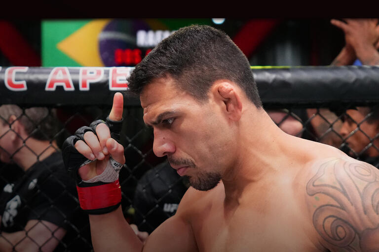 Rafael Dos Anjos of Brazil prepares to fight Rafael Fiziev of Kazakstan in their lightweight fight during the UFC Fight Night event at UFC APEX on July 09, 2022 in Las Vegas, Nevada. (Photo by Chris Unger/Zuffa LLC)