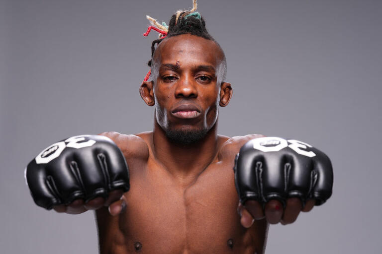 Ode' Osbourne of Jamaica poses for a portrait after his victory during the UFC Fight Night event at UFC APEX on February 25, 2023 in Las Vegas, Nevada. (Photo by Mike Roach/Zuffa LLC)