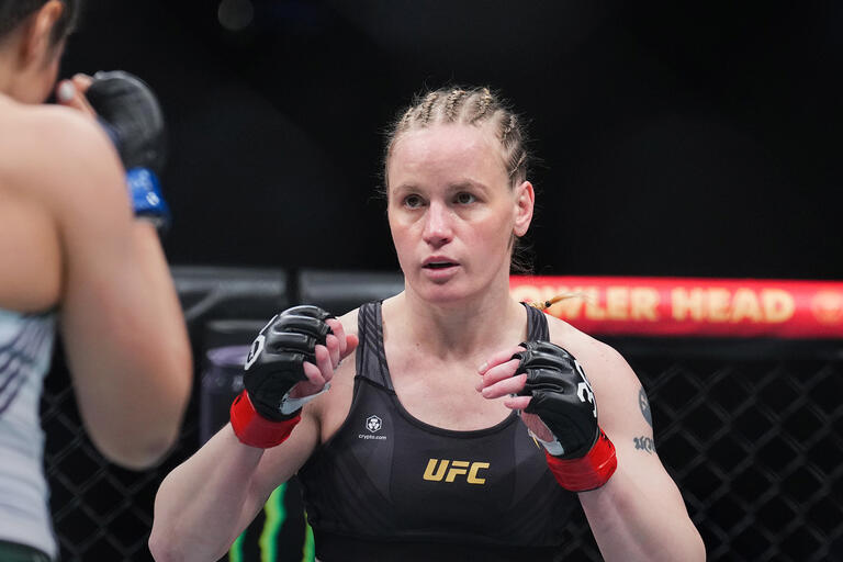 Valentina Shevchenko of Kyrgyzstan faces her opponent Alexa Grasso of Mexico in the UFC flyweight championship fight during the UFC 285 event at T-Mobile Arena on March 04, 2023 in Las Vegas, Nevada. (Photo by Chris Unger/Zuffa LLC)
