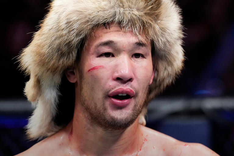 Shavkat Rakhmonov of Uzbekistan reacts to his win in a welterweight fight during the UFC 285 event at T-Mobile Arena on March 04, 2023 in Las Vegas, Nevada. (Photo by Jeff Bottari/Zuffa LLC)