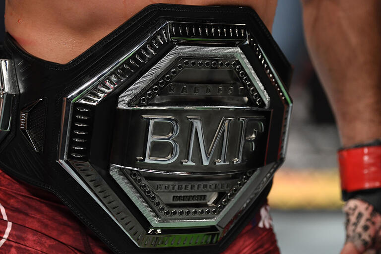 A detail shot of the BMF Belt after Jorge Masvidal defeats Nate Diaz (doctor's stoppage) in their welterweight bout for the BMF title during the UFC 244 event at Madison Square Garden on November 02, 2019 in New York City. (Photo by Josh Hedges/Zuffa LLC)