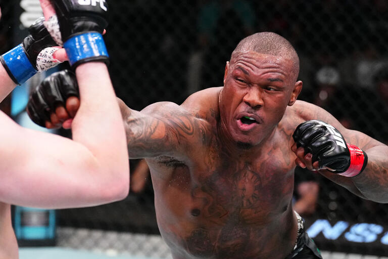 Mohammed Usman of Nigeria punches Mick Parkin of England in a heavyweight fight during the UFC Fight Night event at UFC APEX on March 23, 2024 in Las Vegas, Nevada. (Photo by Chris Unger/Zuffa LLC)