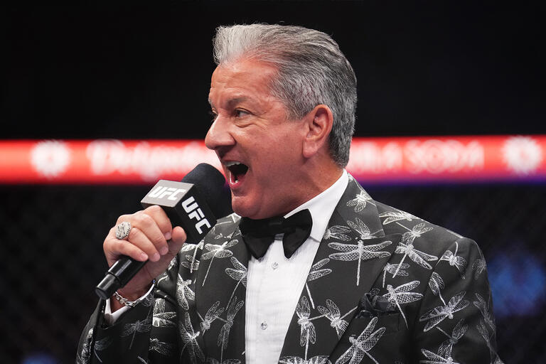 Octagon announcer Bruce Buffer is seen during the UFC 293 event at Qudos Bank Arena on September 10, 2023 in Sydney, Australia. (Photo by Chris Unger/Zuffa LLC)