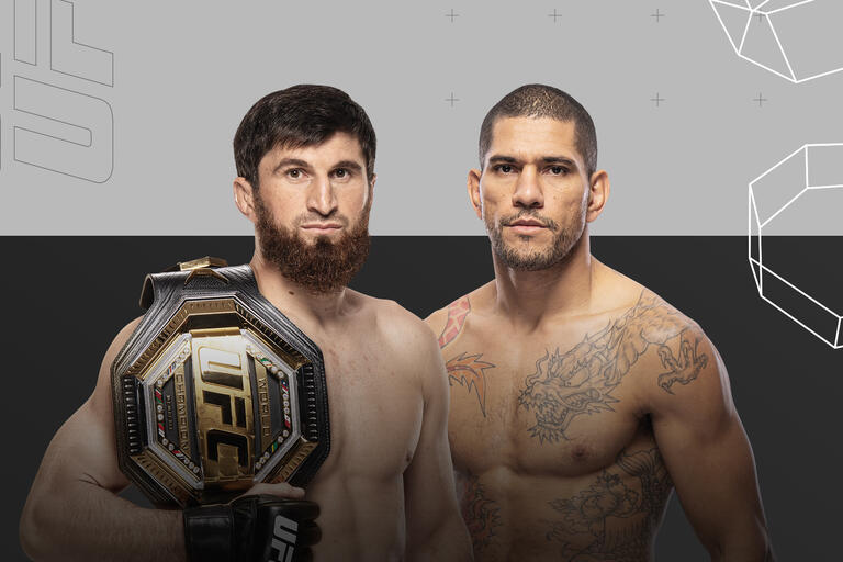 Magomed Ankalaev e Alex Pereira fazem revanche pelo cinturão dos meio-pesados no UFC 320, em outubro de 2025. (Divulgação)