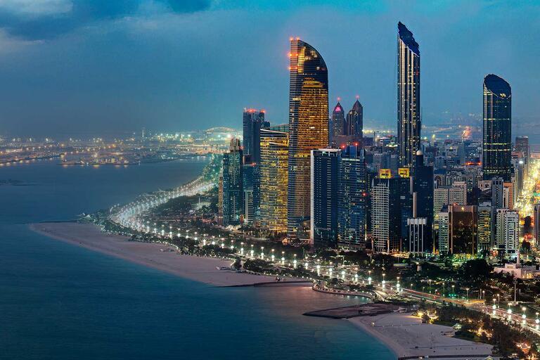 A general view of the Abu Dhabi skyline at night