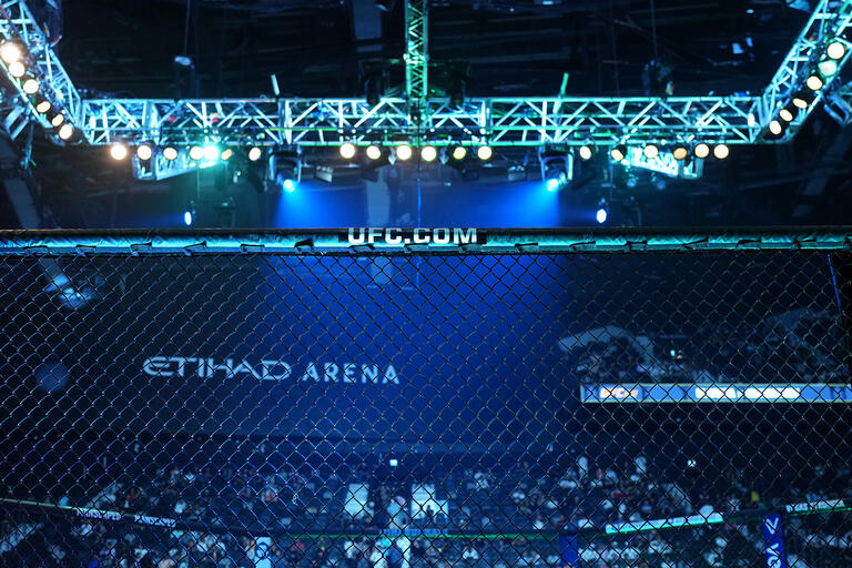 A general view of the Octagon prior to the UFC 280 event at Etihad Arena on October 22, 2022 in Abu Dhabi, United Arab Emirates. (Photo by Chris Unger/Zuffa LLC)