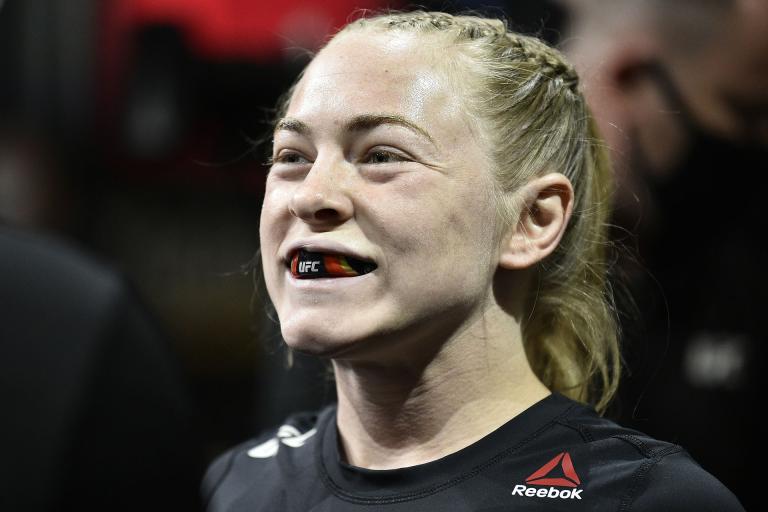Kay Hansen prepares to fight Jinh Yu Frey in their strawweight fight during the UFC Fight Night event at UFC APEX on June 27, 2020 in Las Vegas, Nevada. (Photo by Chris Unger/Zuffa LLC)