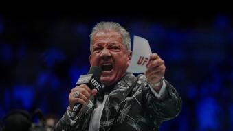 Bruce Buffer announces the UFC middleweight championship fight during the UFC 276 event at T-Mobile Arena on July 02, 2022 in Las Vegas, Nevada. (Photo by Cooper Neill/Zuffa LLC)